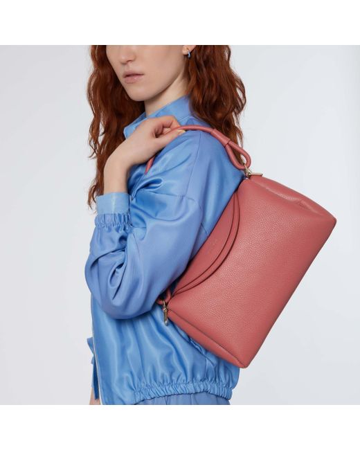 Coccinelle Red Grained Leather Shoulder Bag Eclyps Medium