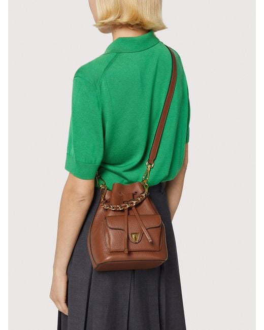 Coccinelle Pink Grained Leather Bucket Bag Beat Generation Small