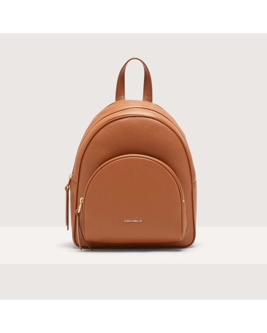Coccinelle Brown Grained Leather Backpack Gleen Medium