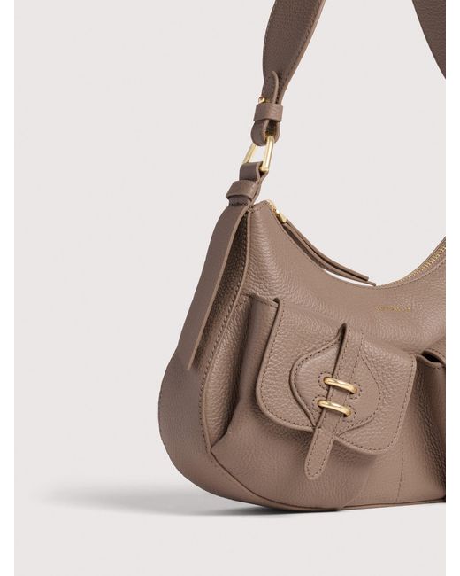 Coccinelle Natural Grained Leather Shoulder Bag Mavery Pocket Small