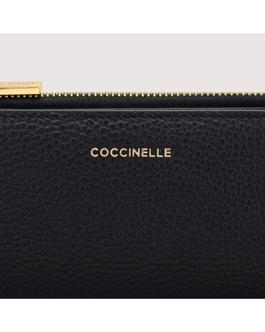 Coccinelle Black Large Grained Leather Wallet Metallic Soft