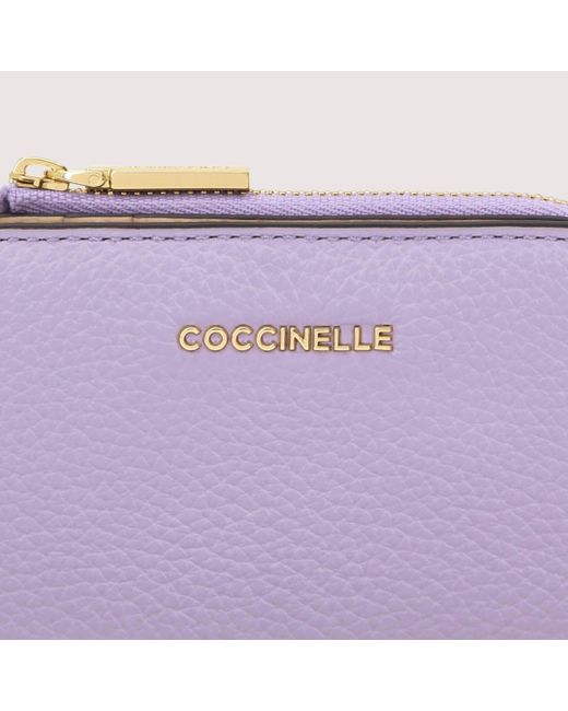 Coccinelle Purple Grained Leather Card Holder Metallic Tricolor