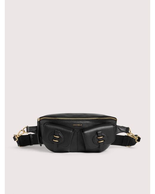 Coccinelle Black Grained Leather Waist Bag Mavery Pocket Small