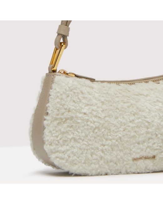 Coccinelle White Faux Fur And Grained Leather Minibag Merveille Astrakan