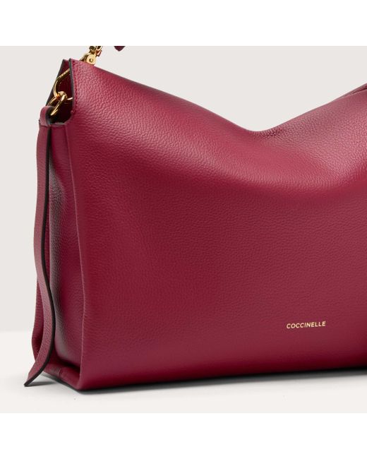 Coccinelle Red Two-Sided Leather Shoulder Bag Boheme Medium