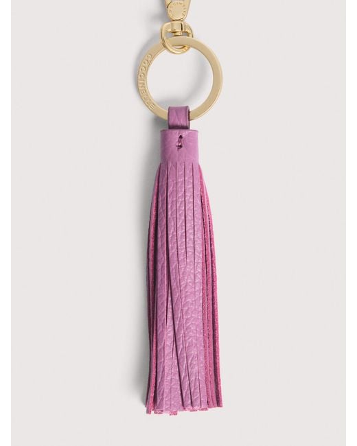 Coccinelle Pink Grained Leather And Metal Key Ring Tassel