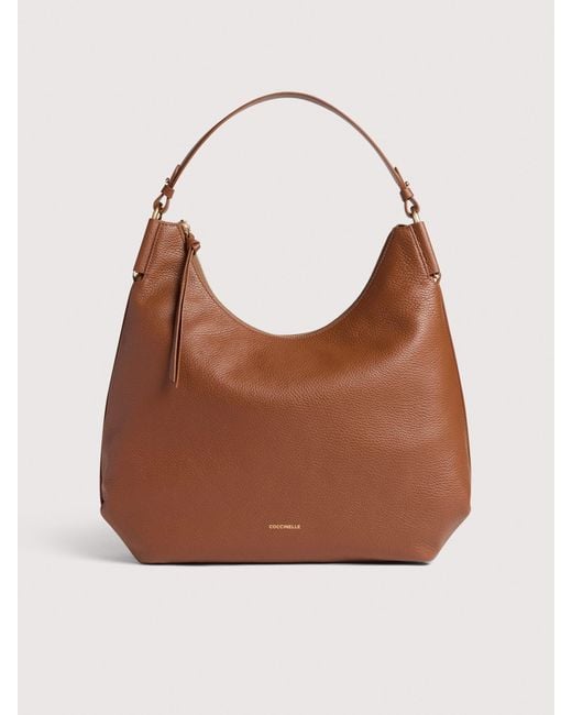 Coccinelle Brown Schultertasche Aus Genarbtem Leder Rebekka Medium