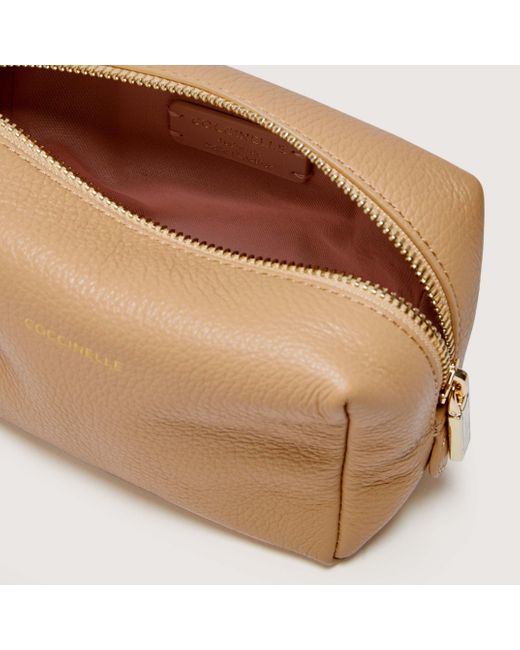 Coccinelle Natural Grained Leather Make-Up Bag Trousse Maxi