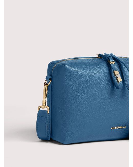 Coccinelle Blue Grained Leather Crossbody Bag Nory Small