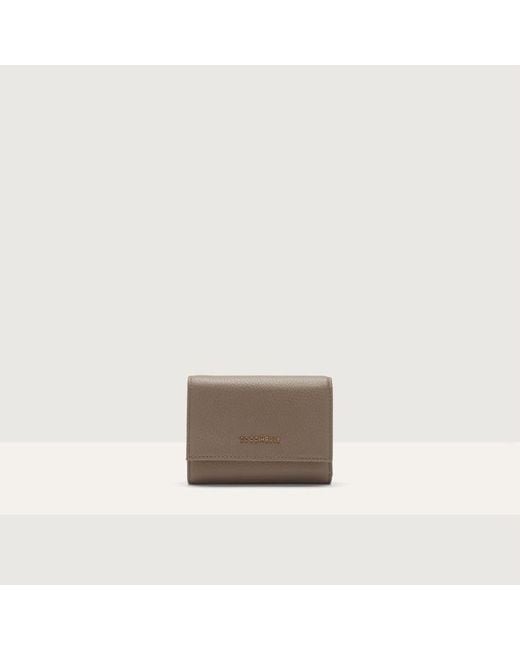 Coccinelle Gray Small Grained Leather Wallet Metallic Small