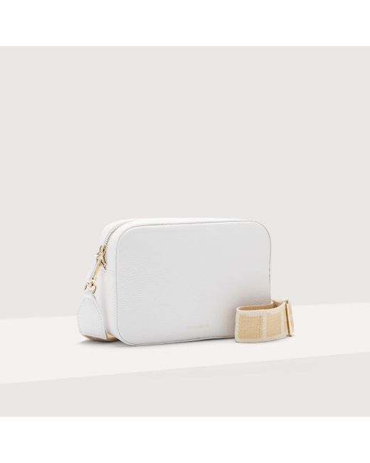 Coccinelle White Grained Leather Crossbody Bag Tebe Medium