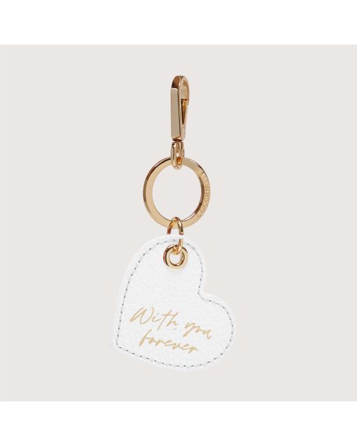 Coccinelle White Leather And Metal Key Ring Valentine
