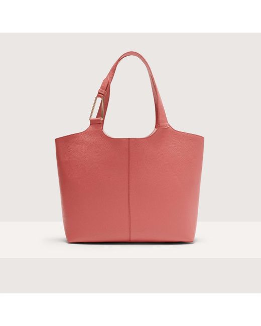 Coccinelle Red Grained Leather Tote Bag Brume Large