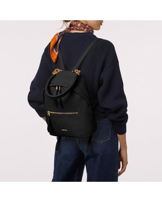 Coccinelle Black Grained Leather Backpack Maelody Medium