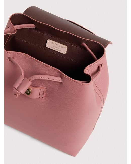 Coccinelle Pink Grained Leather Backpack Nikla Mini