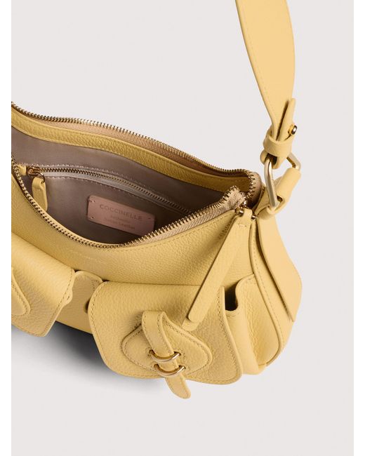 Coccinelle Metallic Grained Leather Shoulder Bag Mavery Pocket Small
