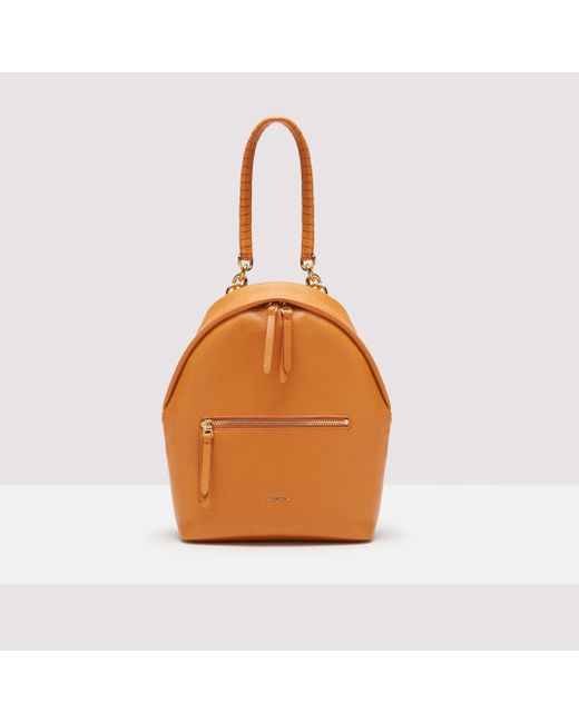 Coccinelle Orange Grained Leather Backpack Maelody Medium