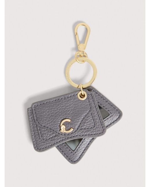 Coccinelle White Grained Leather Key Ring C-Me
