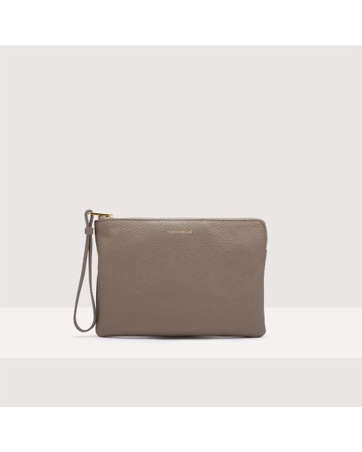Coccinelle Gray Grained Leather Pouch Alias Medium