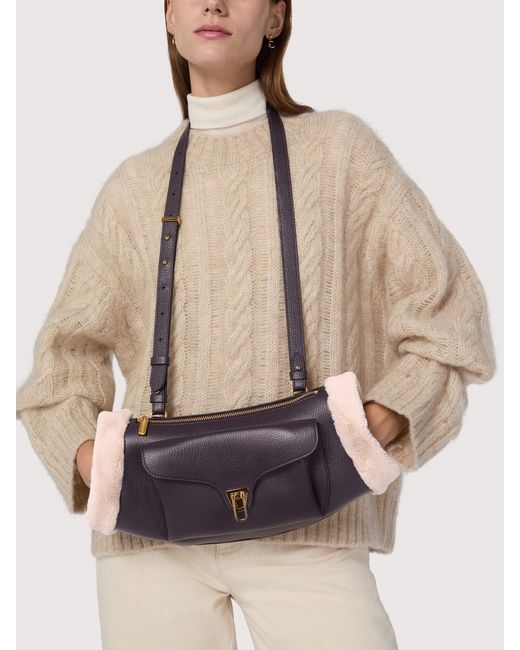 Coccinelle White Grained Leather Crossbody Bag With Synthetic Fur Hand-Warmers Beat Arctic
