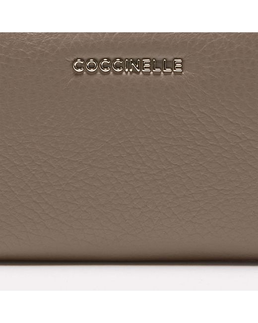 Coccinelle Brown Grainy Leather Card Holder Metallic Small