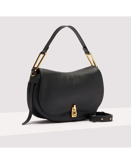 Coccinelle Black Grained Leather Handbag Magie Medium