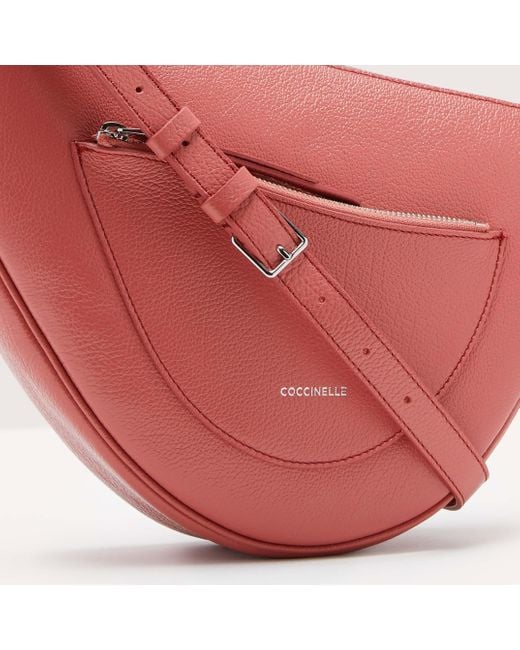 Coccinelle Red Shiny Goat-Embossed Leather Crossbody Bag Snuggie Shiny Goat Small