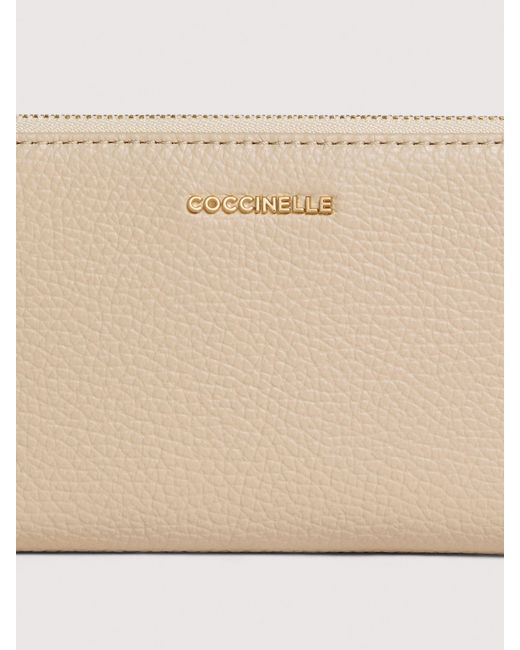 Coccinelle Natural Large Grainy Leather Zip-Around Purse Metallic Large