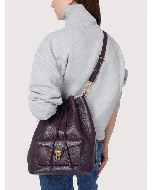Coccinelle Gray Beuteltasche Aus Genarbtem Leder Beat Generation Large