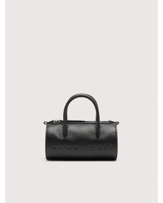 Coccinelle Black Henkeltasche Aus Genarbtem Leder Myrtha Maxi Logo Medium