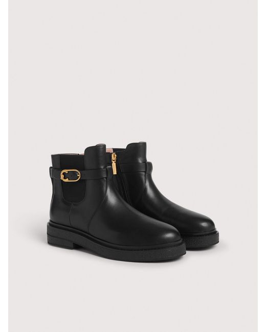 Coccinelle Black Vintage-Effect Leather Ankle Boots C-Saddle