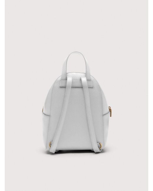 Coccinelle White Grained Leather Backpack Beat Generation Small