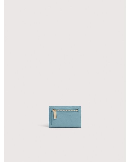 Coccinelle Blue Grained Leather Card Holder Metallic Small