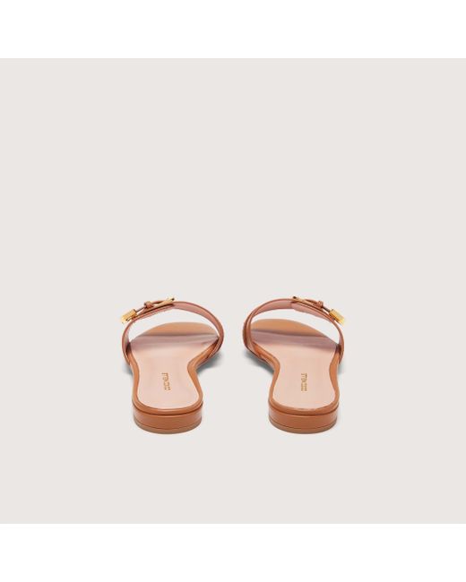 Coccinelle Brown Smooth Leather Low-Heeled Sandals Magalù Smooth