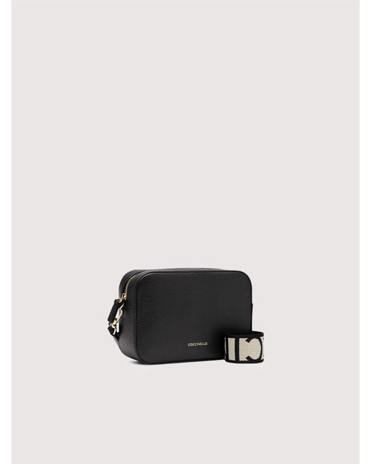 Coccinelle Black Grained Leather Crossbody Bag Tebe Small