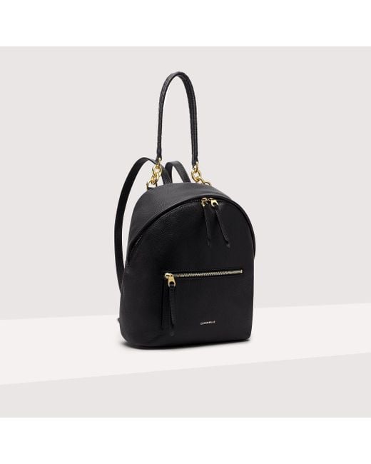Coccinelle Black Grained Leather Backpack Maelody Medium