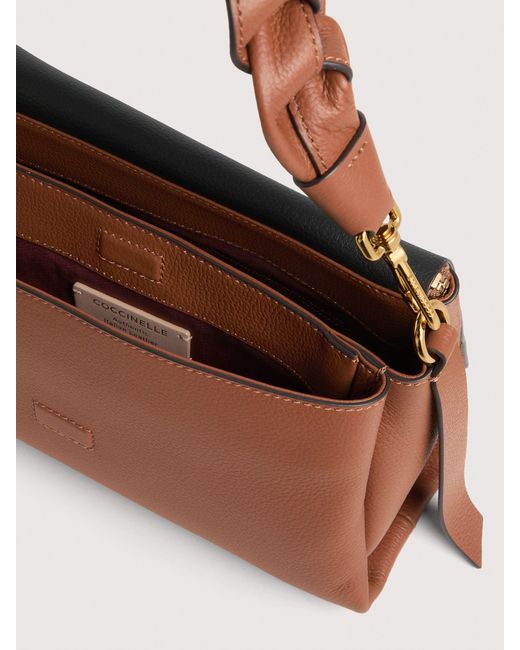 Coccinelle Brown Two-Sided Leather Shoulder Bag Boheme Grana Double Small
