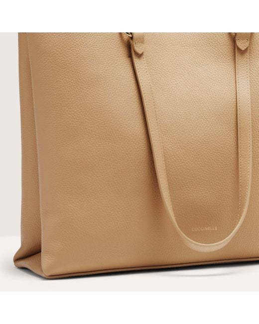 Coccinelle Natural Grained Leather Handbag Hop On Medium