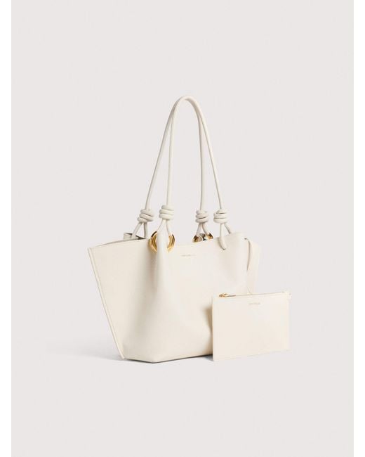 Coccinelle Natural Grained Leather Tote Bag Finn Medium