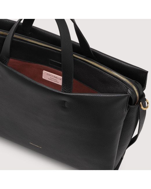 Coccinelle Black Grained Leather Handbag Boheme Large