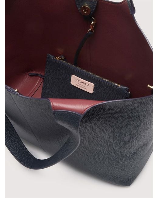 Coccinelle Blue Grained Leather Tote Bag C-Easy Large