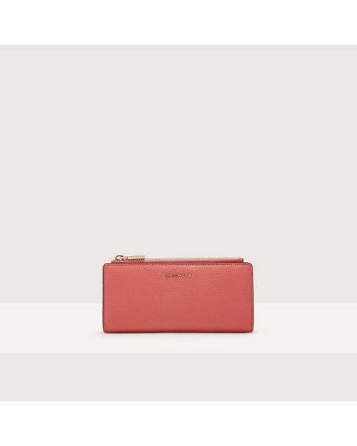 Coccinelle Red Large Grained Leather Wallet Metallic Tricolor