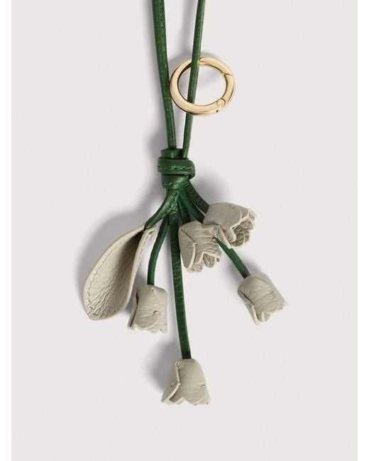 Coccinelle Natural Grained Leather Key Ring Flower