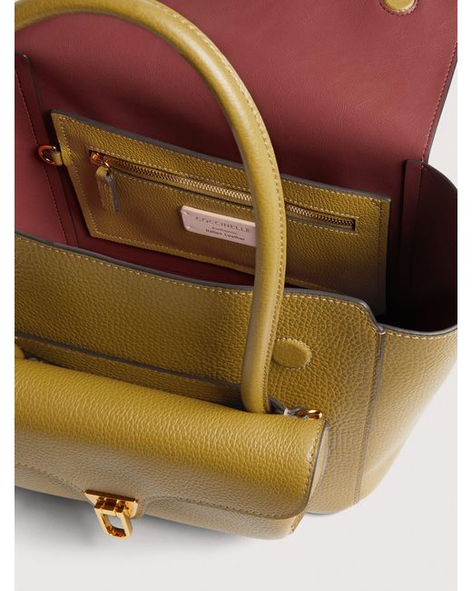 Coccinelle Natural Grained Leather Handbag Double Beat Medium