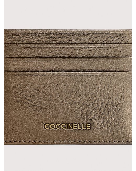 Coccinelle Natural Grainy Leather Card Holder Metallic Small