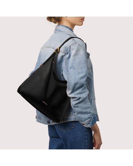 Coccinelle Black Grained Leather Shoulder Bag Gleen Medium
