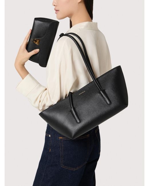 Coccinelle Natural Grained Leather Tote Bag Double Beat Medium