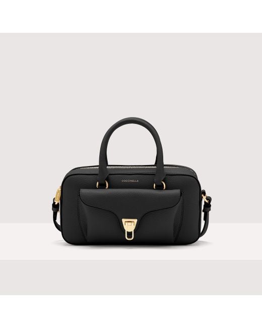 Coccinelle Black Grained Leather Handbag Beat Soft Medium
