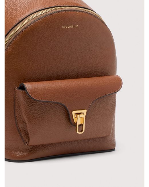 Coccinelle Brown Grained Leather Backpack Beat Generation Small