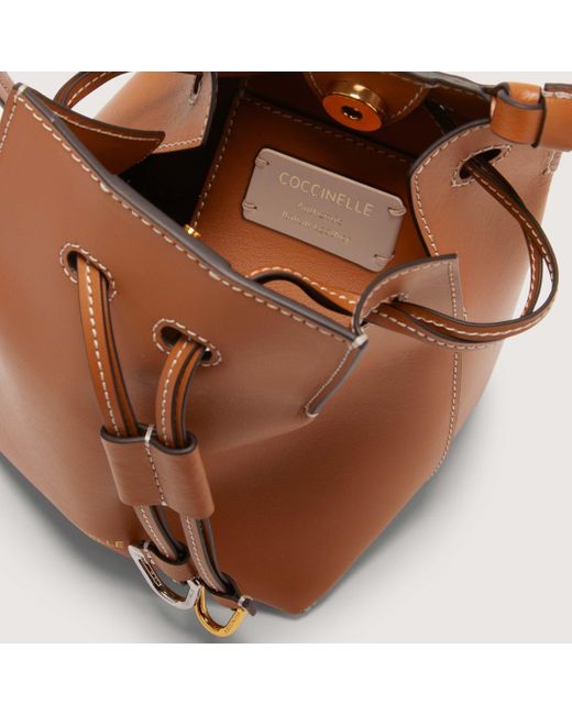 Coccinelle Brown Cowhide Leather Bucket Bag Roundabout Cowhide Small